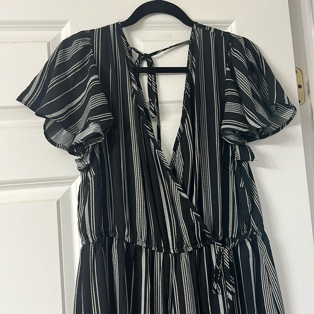 BOG collective flutter sleeve jumpsuit black with white stripes